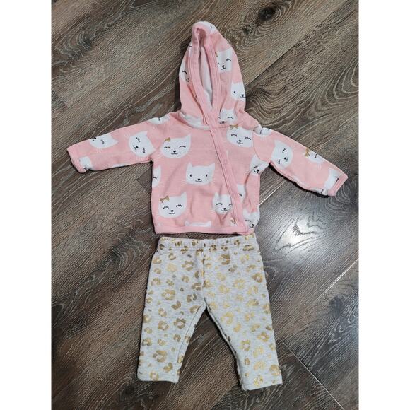 Carter's Baby Girl Cat Gold Outfit size 3‎ months hooded #7 - Picture 1 of 3